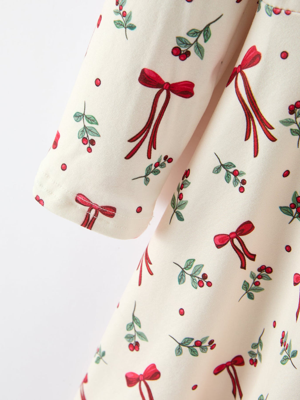 Girls Christmas Bow & Berry Print Twirl Dress