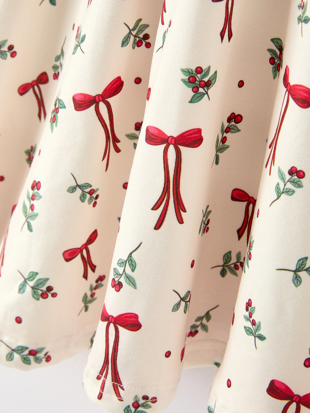 Girls Christmas Bow & Berry Print Twirl Dress