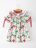 Christmas Girls Holly Jolly Bow Smocked Ruffle Dress