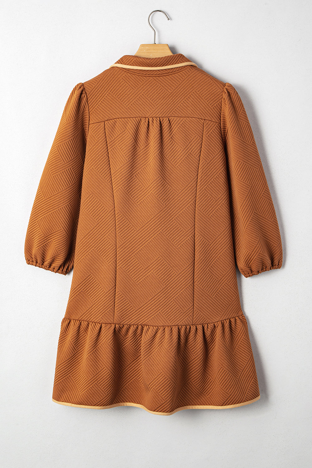 Textured Quarter Zip Collar 3/4 Sleeve Mini Dress