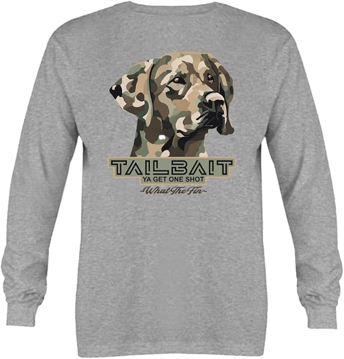 Camo Dog - Tailbait Ya Get One Shot - Adult Long Sleeve - What The Fin