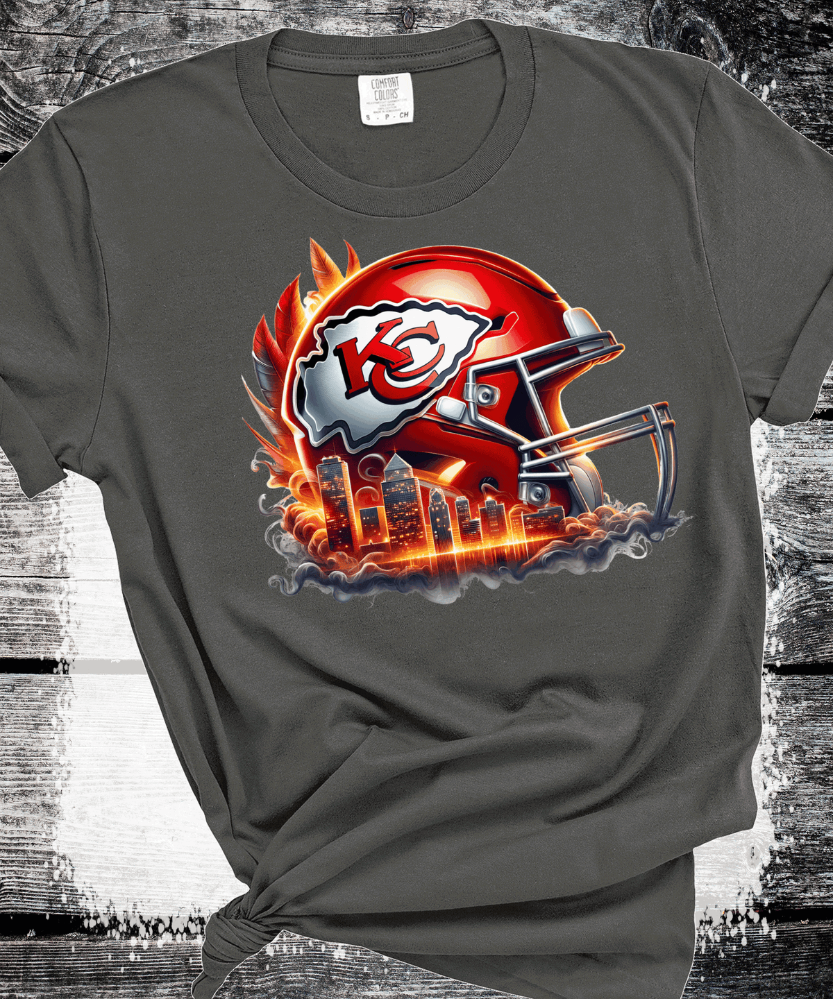 Kansas City Football Chiefs Helmet Skyline T-Shirt, KC Football Tee, Game Day Shirt Gift for Mom, Dad, Comfort Colors Oversized Look