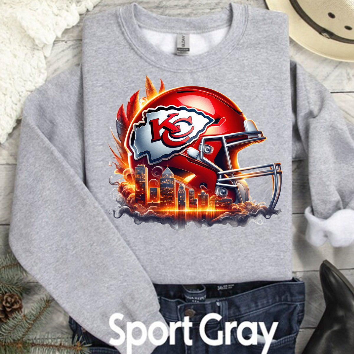 Kansas City Football Chiefs Helmet Skyline T-Shirt, KC Football Tee, Game Day Shirt Gift for Mom, Dad, Comfort Colors Oversized Look