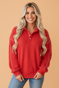 Stripe Contrast Trim Snap Button Sweatshirt