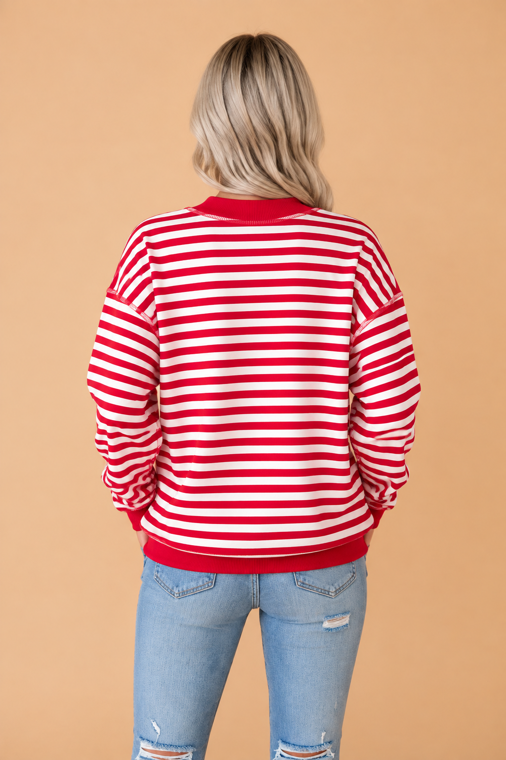 Christmas Letter Print Stripe Mock Neck Sweatshirt