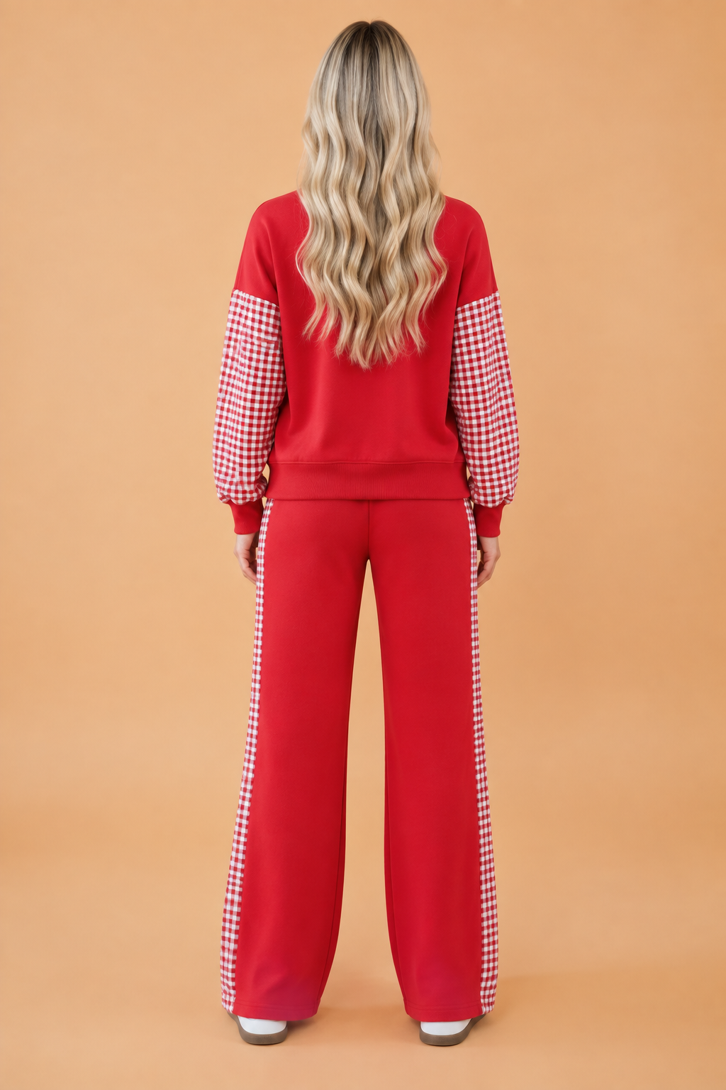 Gingham Patchwork Long Sleeve Top & Pants Set