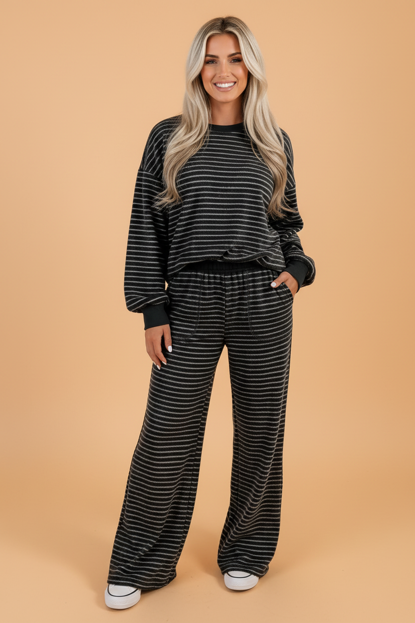 Stripe Long Sleeve Top & Pocketed Pants Set