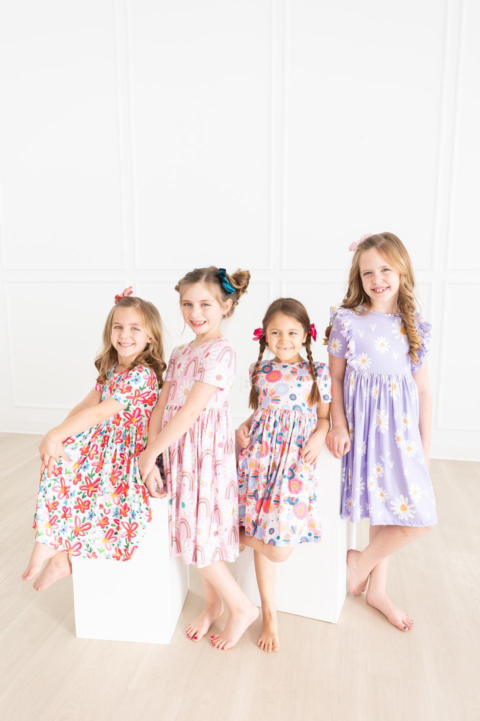 Rainbow Daisies S/S Pocket Twirl Dress