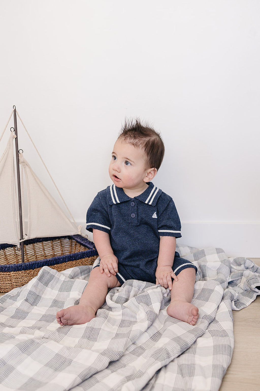 Collared Sailboat Knit Short Romper