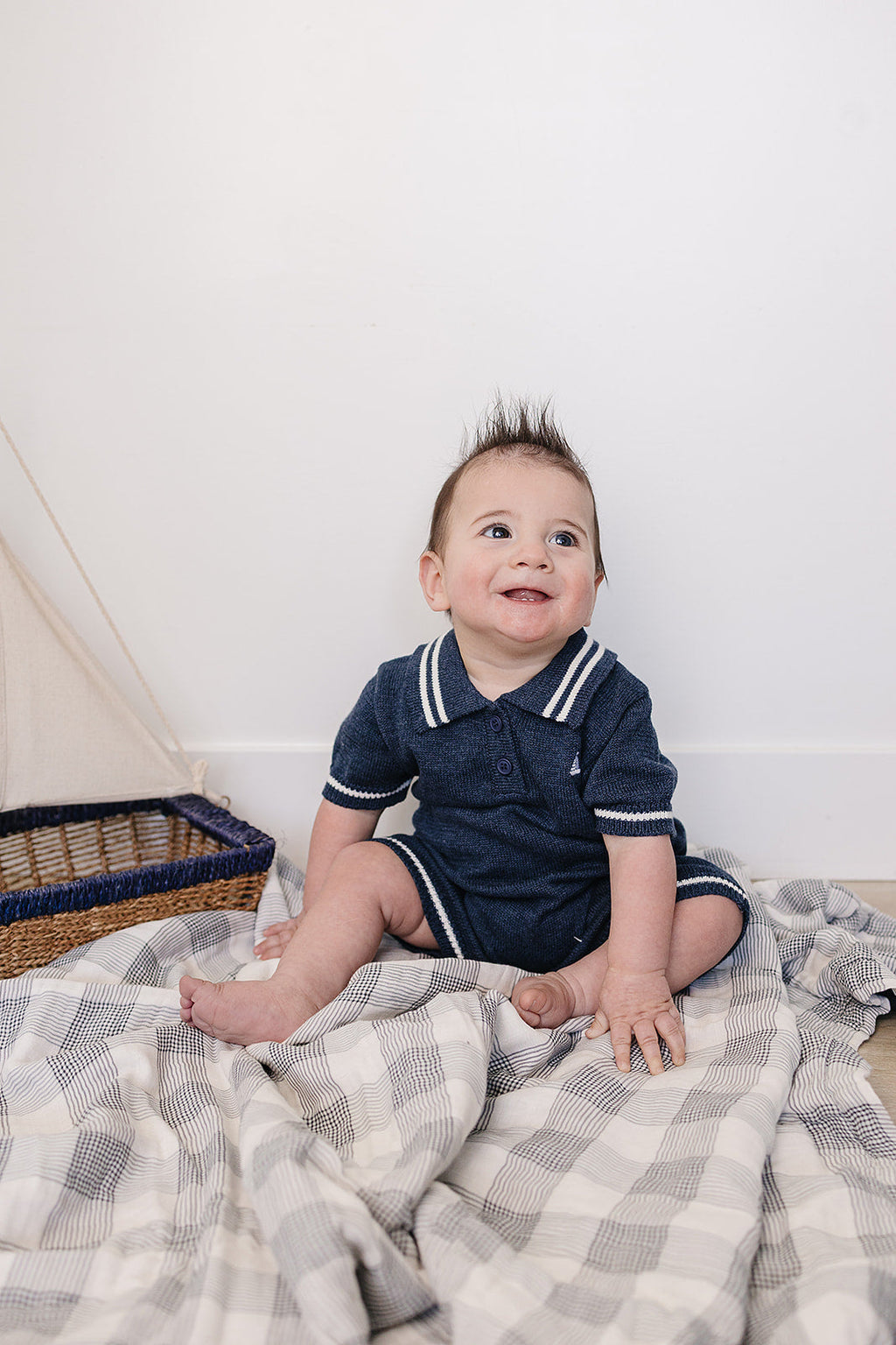 Collared Sailboat Knit Short Romper