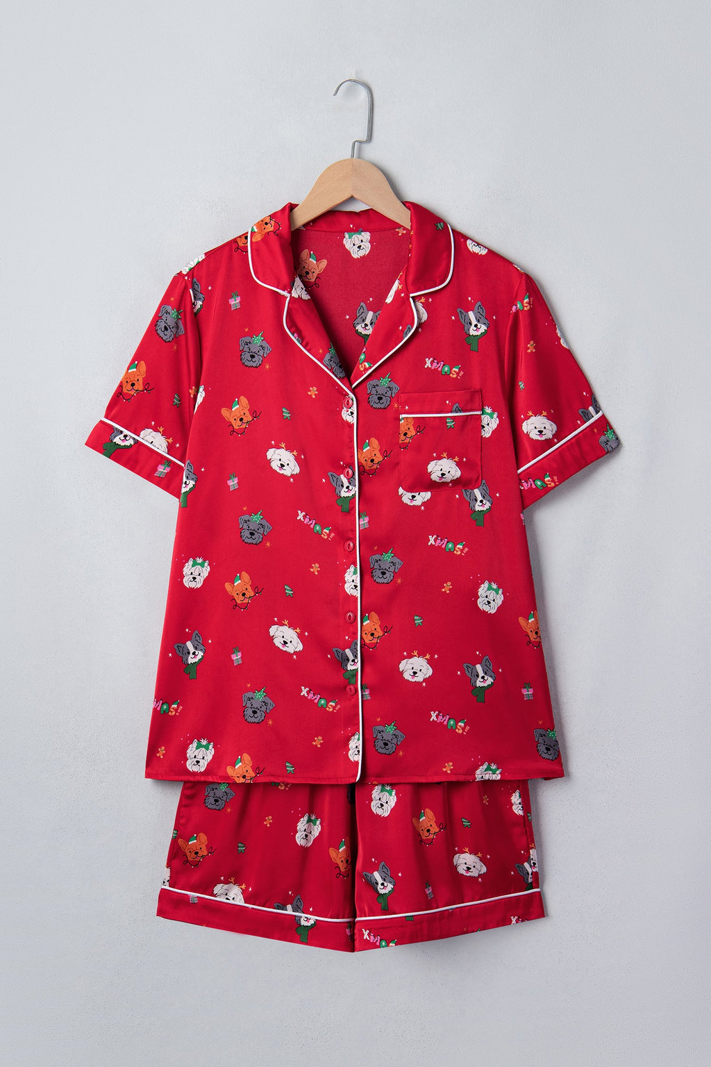 Christmas Dog Collared Top & Shorts Pajama Set