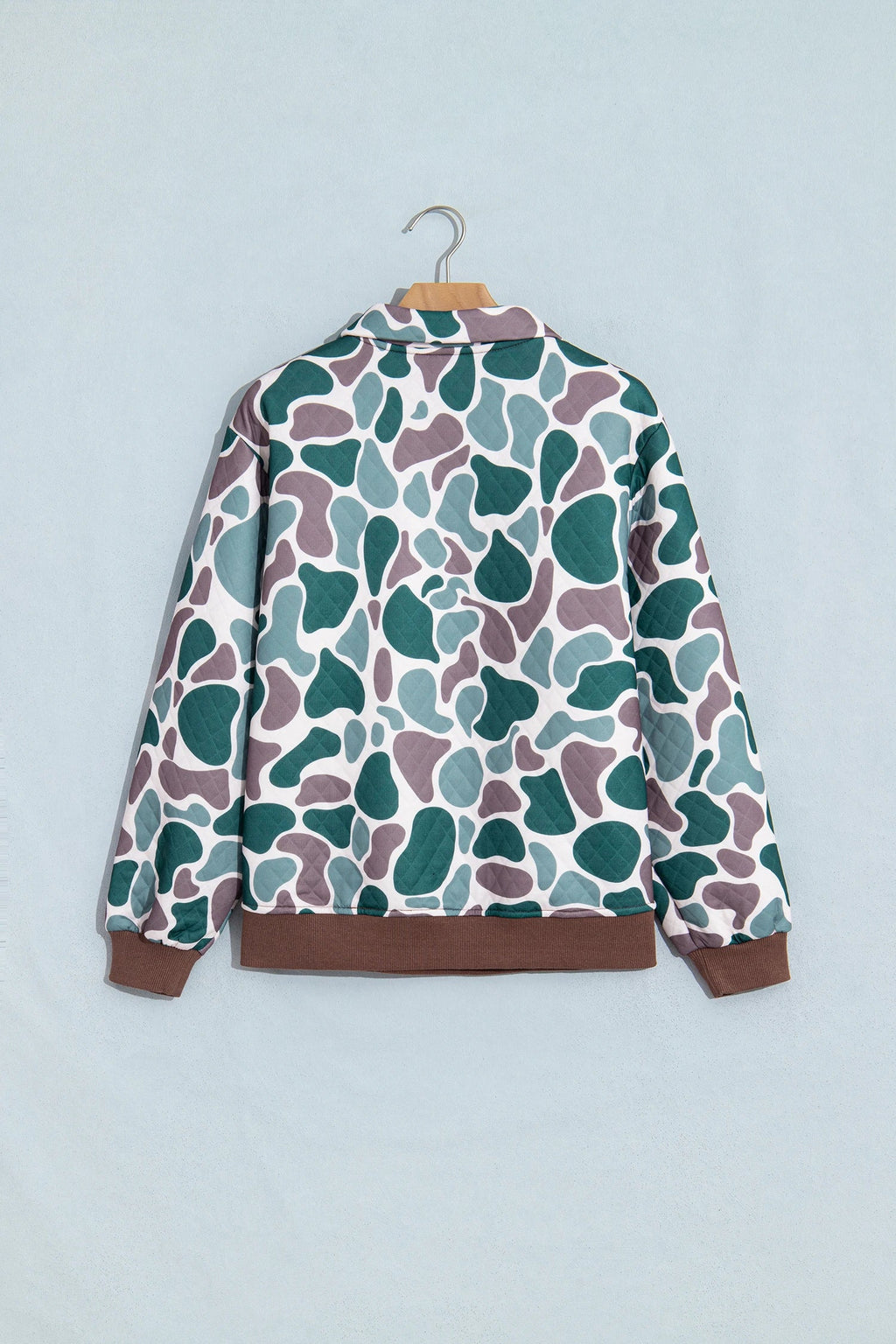 Retro Camo Colorblock Snap Button Pullover Sweatshirt