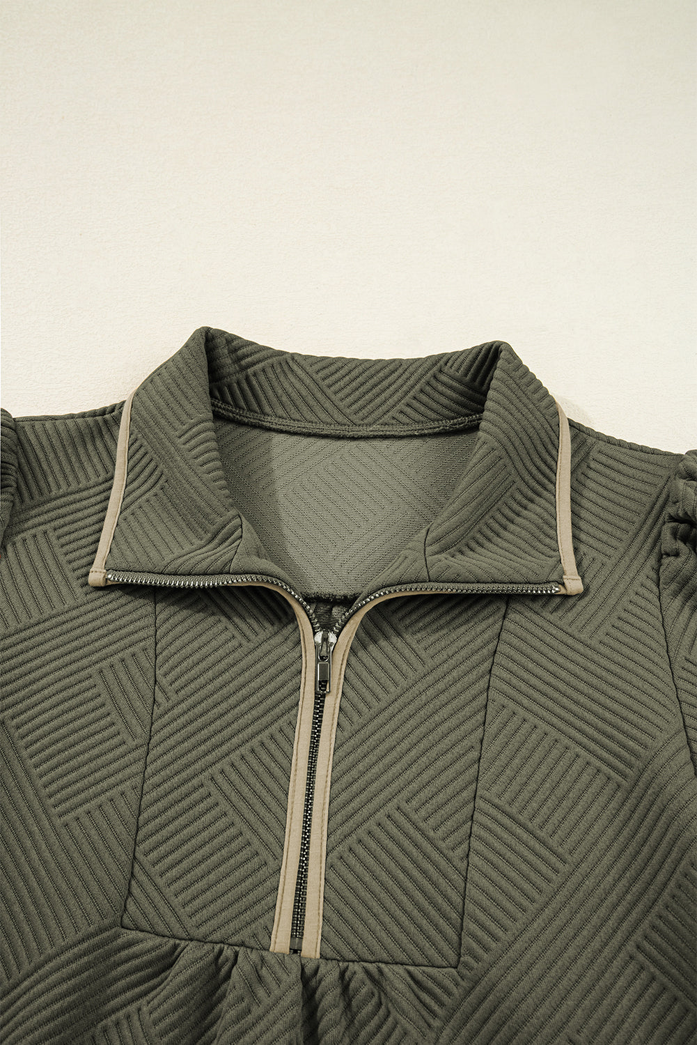 Textured Quarter Zip Collar 3/4 Sleeve Mini Dress