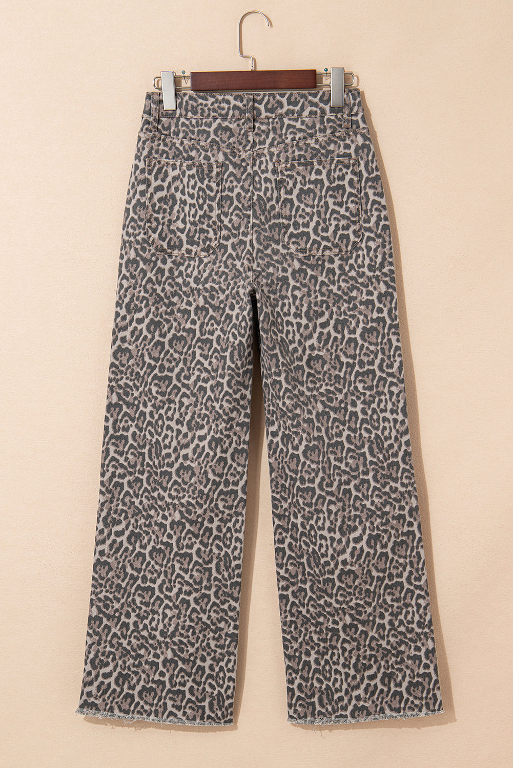Leopard Frayed Edge High Waist Wide Leg Jeans