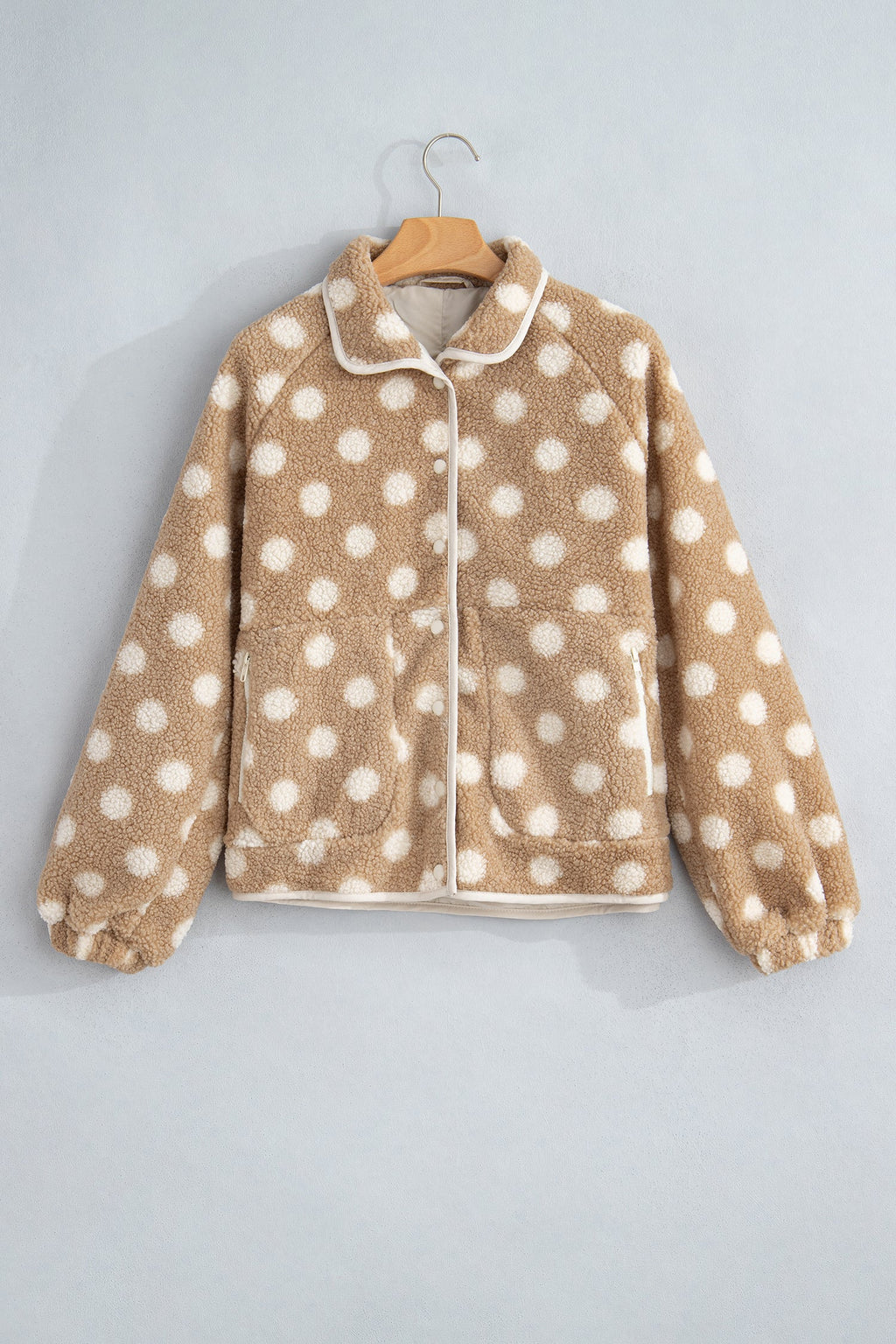 Polka Dot Fleece Zipped Pocket Button Up Jacket