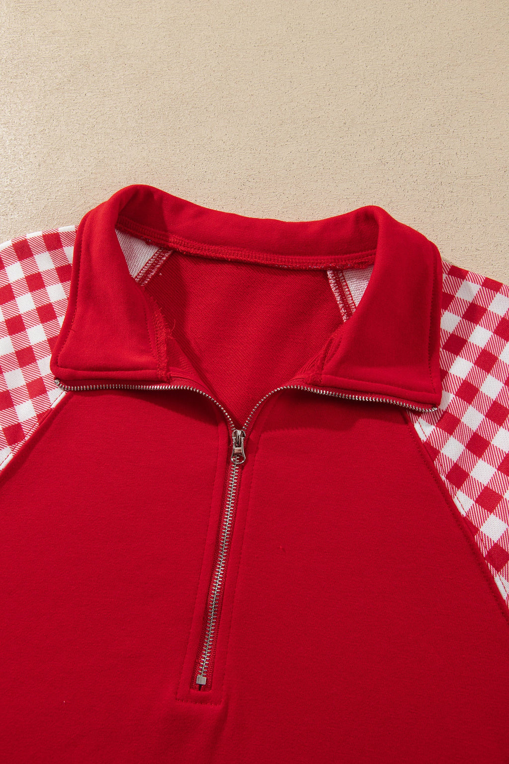 Gingham Patchwork Half-Zip Pullover & Shorts Set